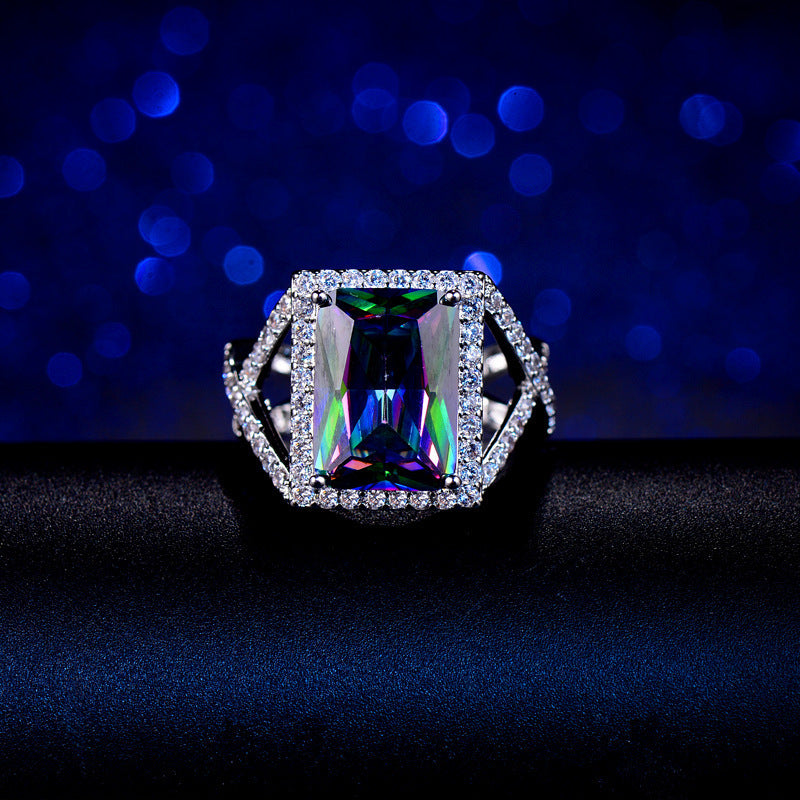 Womens Geometric Zircon Ring Electroplated Platinum Finish Hypoallergenic Jewelry For Her Gift Chic Shine Finish