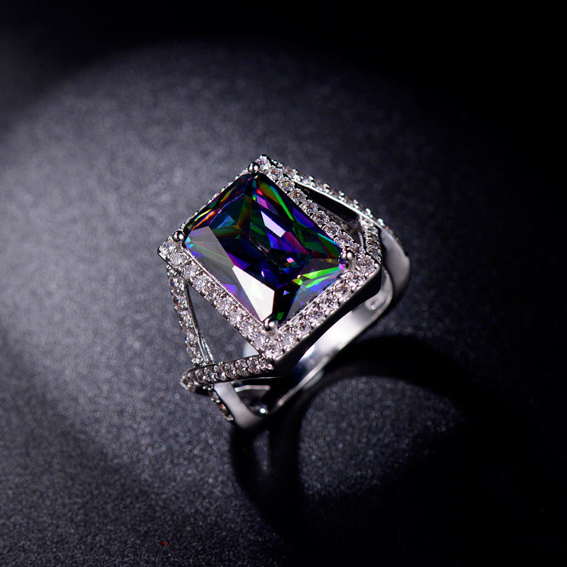 Womens Geometric Zircon Ring Electroplated Platinum Finish Hypoallergenic Jewelry For Her Gift Chic Shine Finish