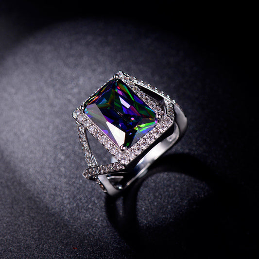 Womens Geometric Zircon Ring Electroplated Platinum Finish Hypoallergenic Jewelry For Her Gift Chic Shine Finish