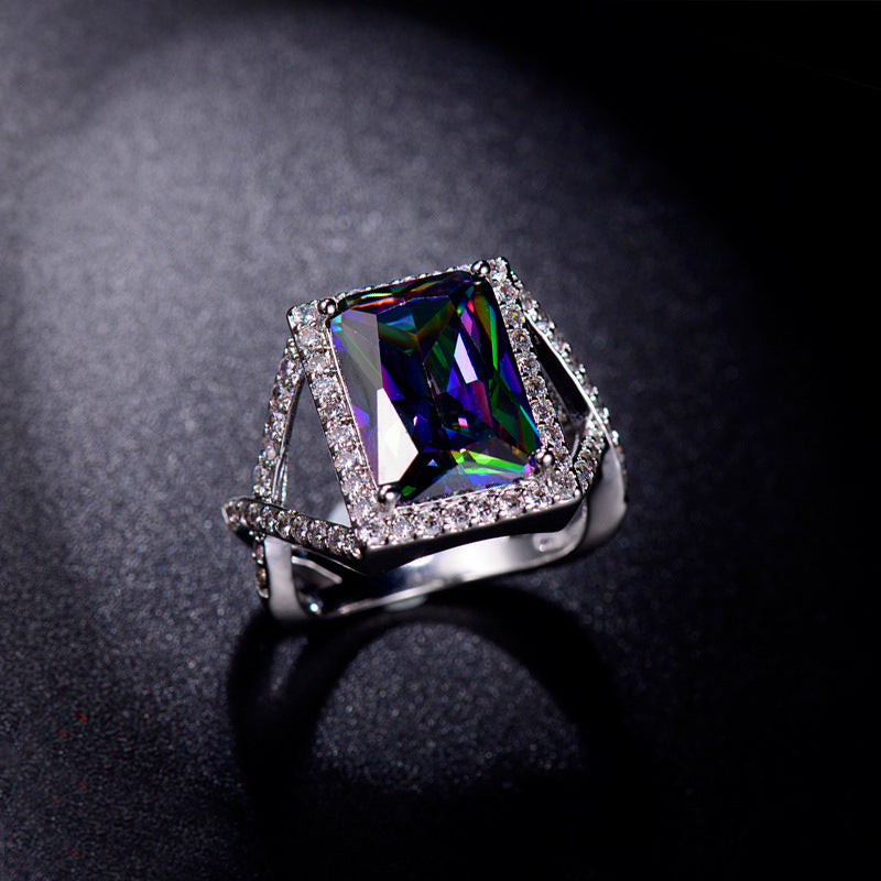 Womens Geometric Zircon Ring Electroplated Platinum Finish Hypoallergenic Jewelry For Her Gift Chic Shine Finish