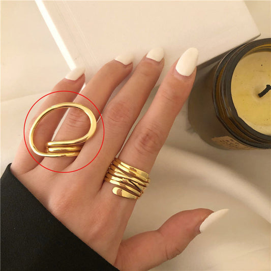 Golden Plated Silver Twist Ring Multilayer Jewelry Elegance
