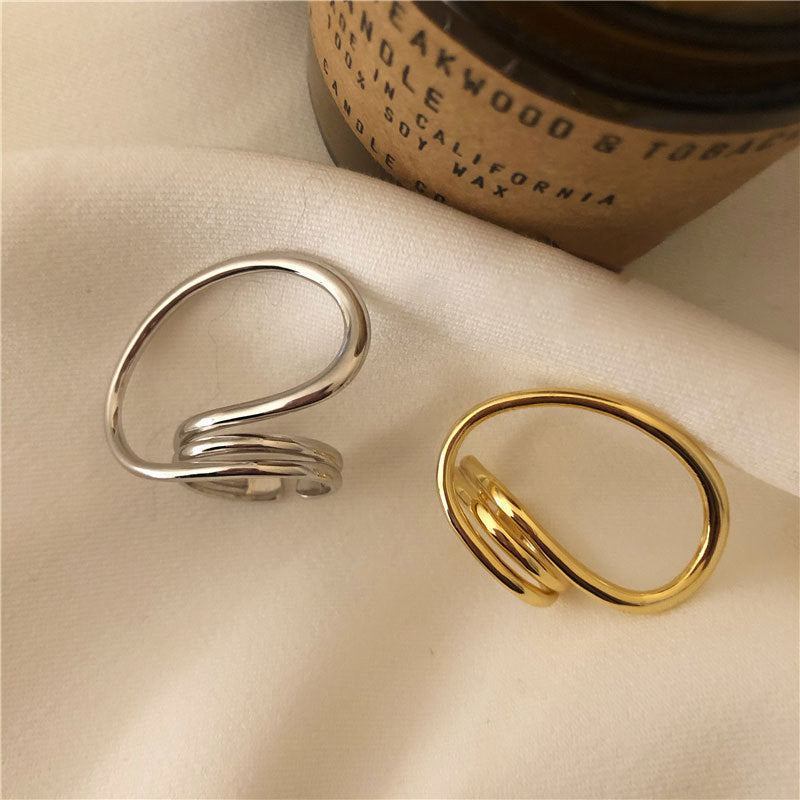 Golden Plated Silver Twist Ring Multilayer Jewelry Elegance