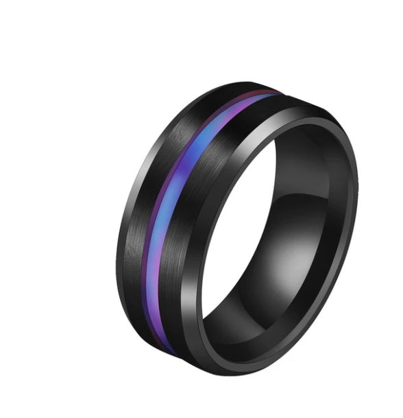 Unisex Stainless Steel Ring Geometric Two Tone Design Band 8mm Wide European Festival Gift For Everyday Styled