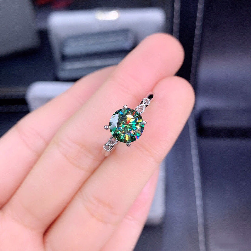 Womens Heart Moissanite Diamond Ring Blue Green Hearts Arrows Adjustable Elegant Gold Plated Jewelry Gift Gems