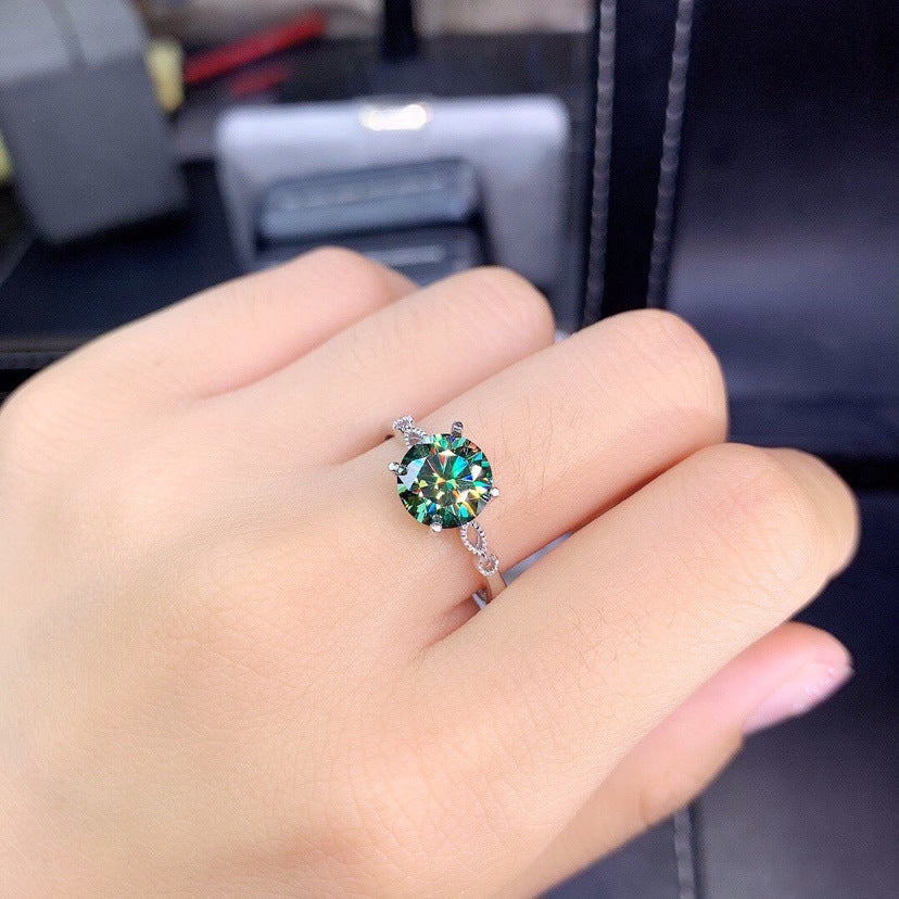 Womens Heart Moissanite Diamond Ring Blue Green Hearts Arrows Adjustable Elegant Gold Plated Jewelry Gift Gems