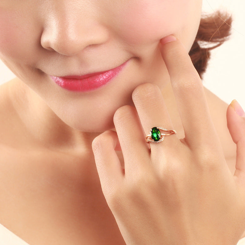 Women Rose Gold Plated 18K Bowknot Emerald Gemstone Tourmaline Ring Fashion Statement Elegant Gift For Her Always