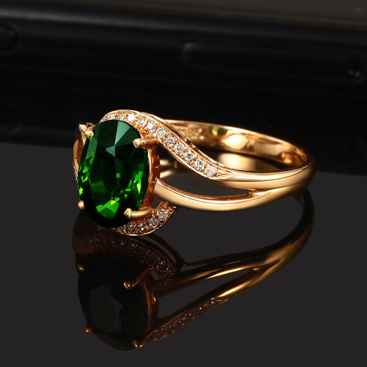 Women Rose Gold Plated 18K Bowknot Emerald Gemstone Tourmaline Ring Fashion Statement Elegant Gift For Her Always