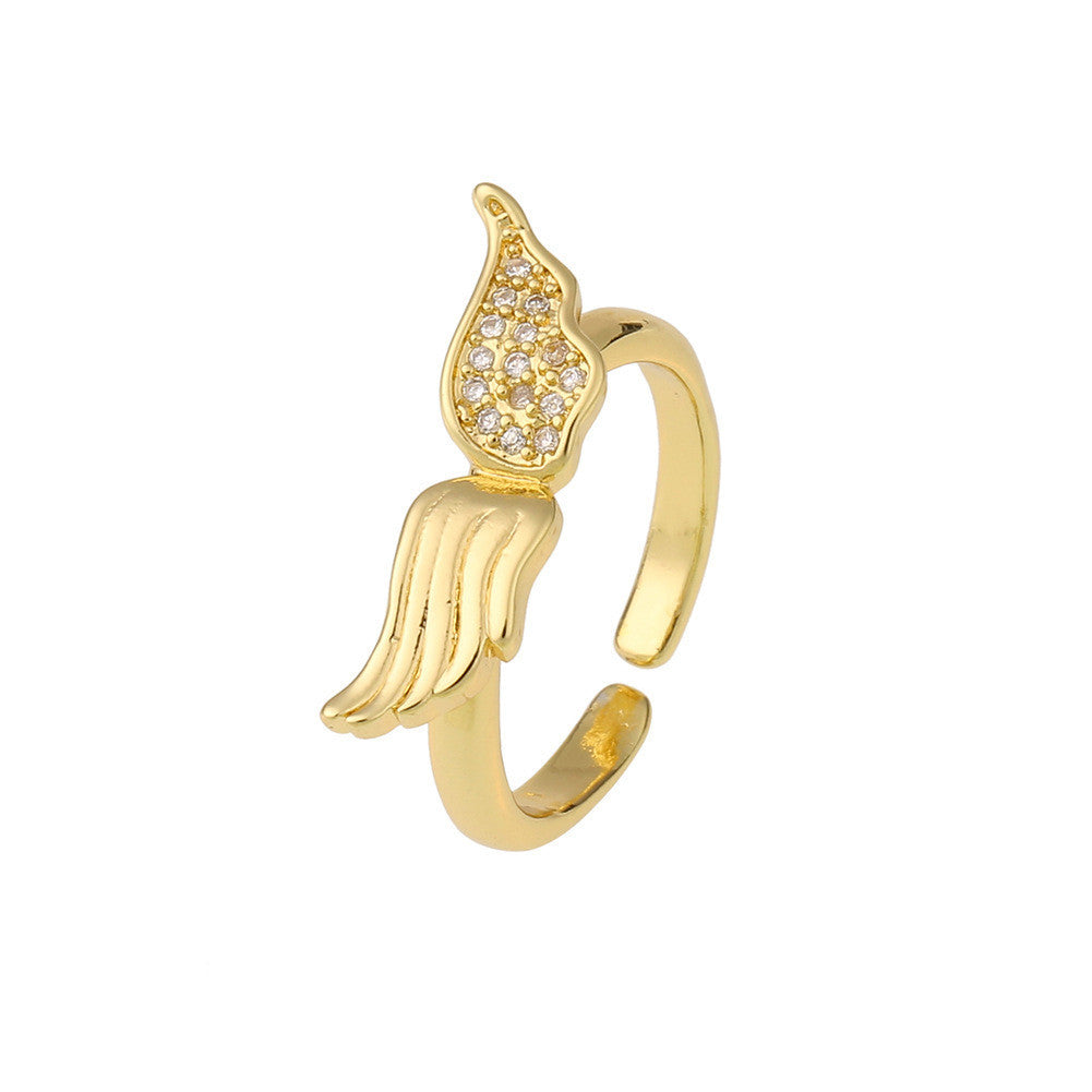 Angel Wing Ring Gold Plated Zircon Inlaid Delicate Fashion Jewelry Copper Base For Women Sparkling Zircon Accents