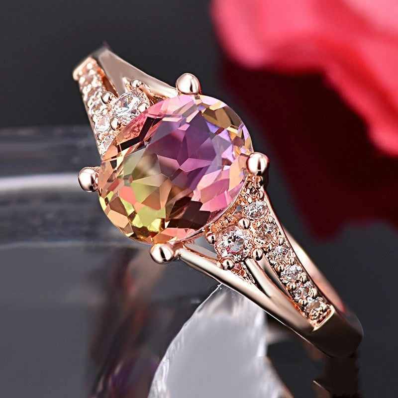 Gold Plated Crystal Ring Square Diamond Opal Geometric Retro Style for Everyday Fashion Jewelry Versatile Look