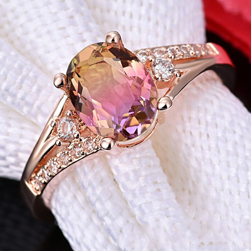 Gold Plated Crystal Ring Square Diamond Opal Geometric Retro Style for Everyday Fashion Jewelry Versatile Look