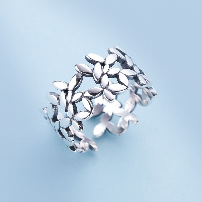 Womens Sterling Silver Ring Thai Flower Design 925 Silver Index Finger Ring Elegant Floral Delicate 925 Silver