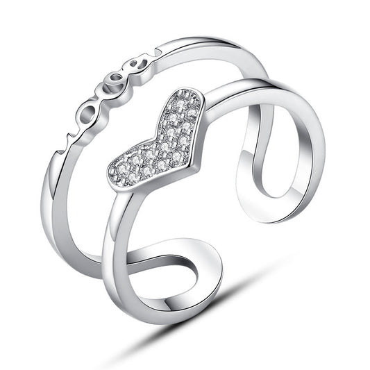 Heart Shaped Ring Electroplated Silver Women Fashion Ring Birthday Gift Individually Packed Korean Design Accessory