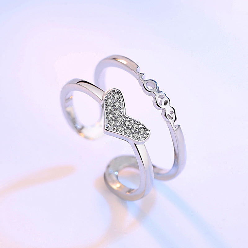 Heart Shaped Ring Electroplated Silver Women Fashion Ring Birthday Gift Individually Packed Korean Design Accessory