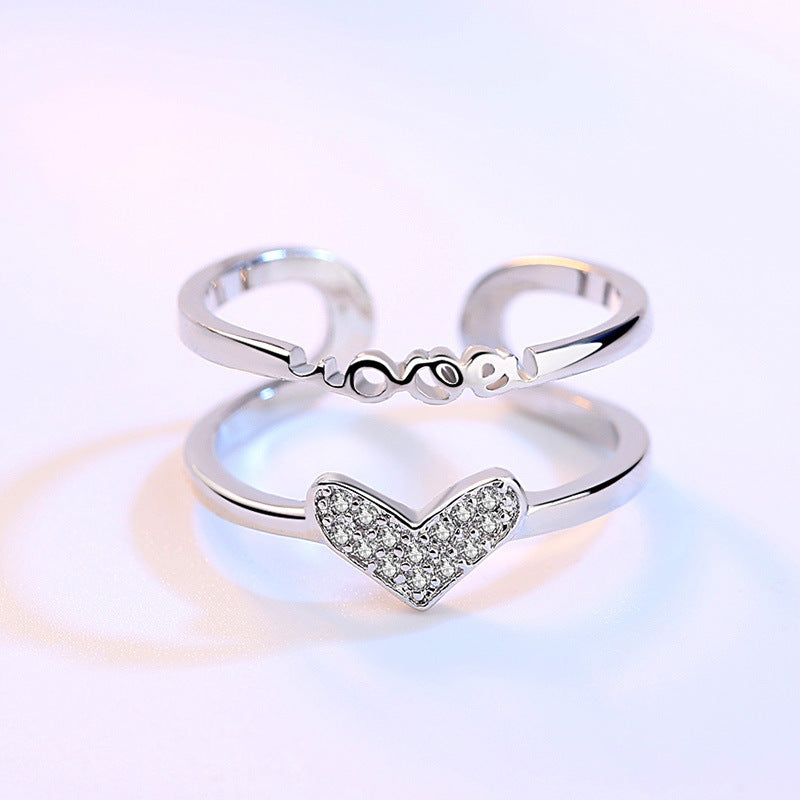 Heart Shaped Ring Electroplated Silver Women Fashion Ring Birthday Gift Individually Packed Korean Design Accessory