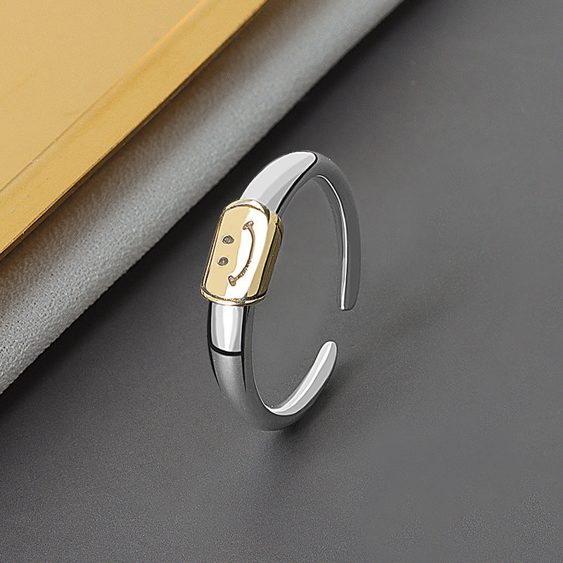 Electroplated Copper Ring Fashion Trendy Retro Forest Ring Golden Smiley Face Design Ring Copper Electroplating