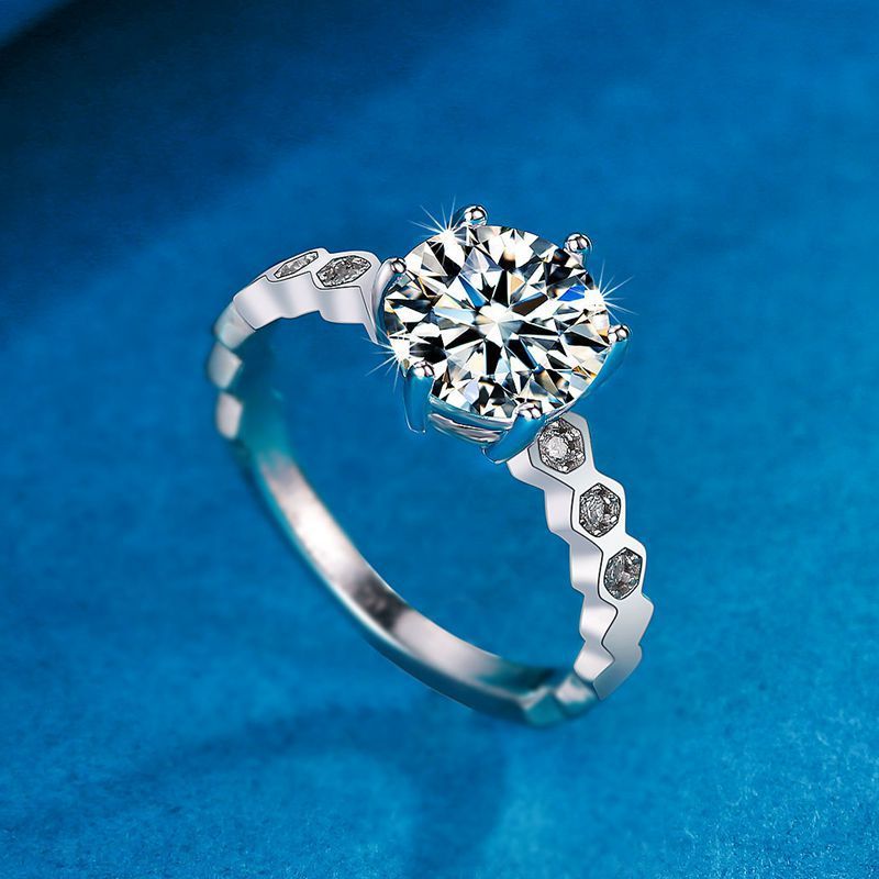 Womens Heart Ring Sterling Silver Simulated Diamond Six Claw Micro Inlay Heart Shaped Design Fashion Ring Gift