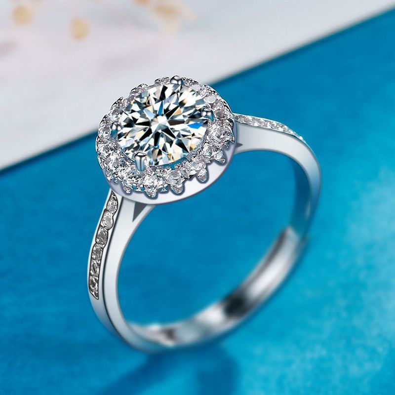 Womens Heart Ring Sterling Silver Simulated Diamond Six Claw Micro Inlay Heart Shaped Design Fashion Ring Gift