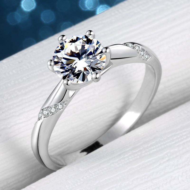 Womens Heart Ring Sterling Silver Simulated Diamond Six Claw Micro Inlay Heart Shaped Design Fashion Ring Gift