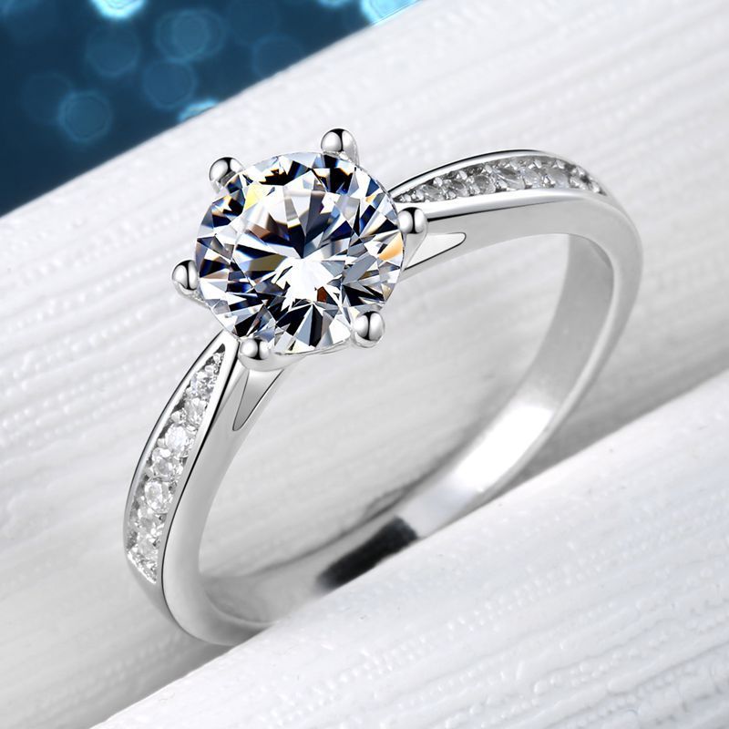 Womens Heart Ring Sterling Silver Simulated Diamond Six Claw Micro Inlay Heart Shaped Design Fashion Ring Gift