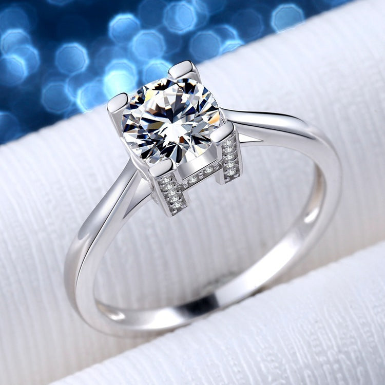 Womens Heart Ring Sterling Silver Simulated Diamond Six Claw Micro Inlay Heart Shaped Design Fashion Ring Gift