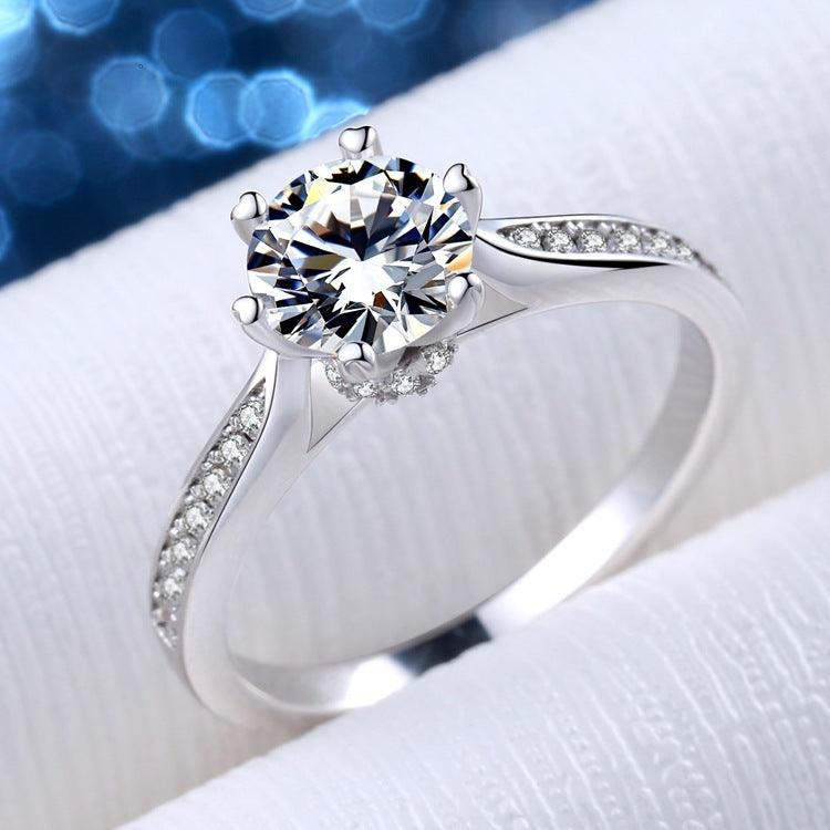 Womens Heart Ring Sterling Silver Simulated Diamond Six Claw Micro Inlay Heart Shaped Design Fashion Ring Gift