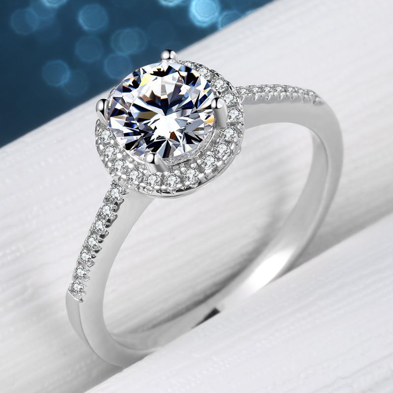 Womens Heart Ring Sterling Silver Simulated Diamond Six Claw Micro Inlay Heart Shaped Design Fashion Ring Gift