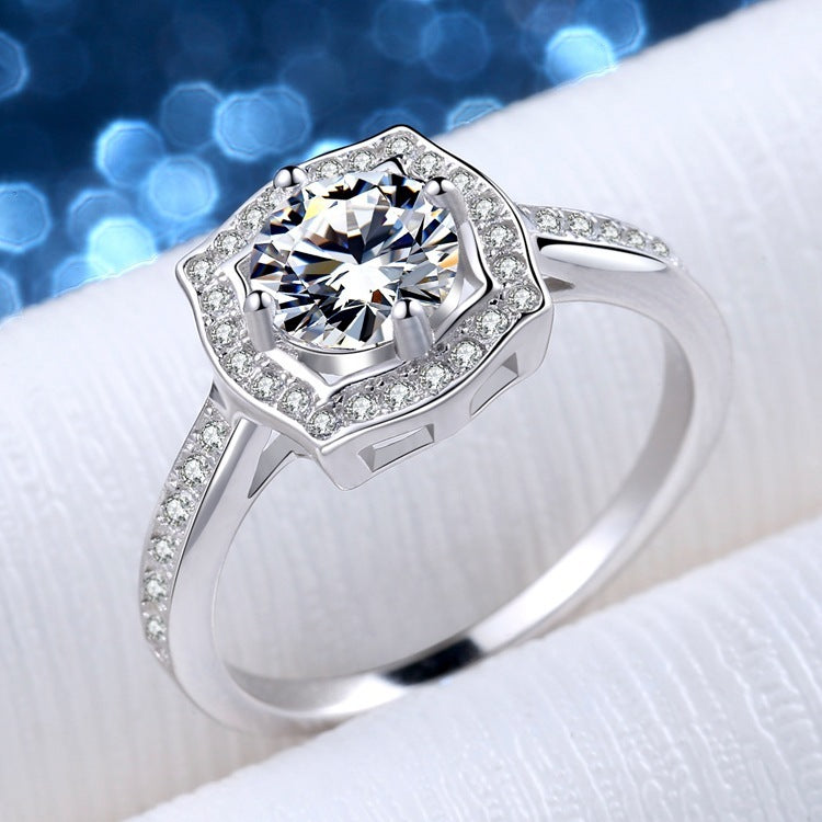 Womens Heart Ring Sterling Silver Simulated Diamond Six Claw Micro Inlay Heart Shaped Design Fashion Ring Gift