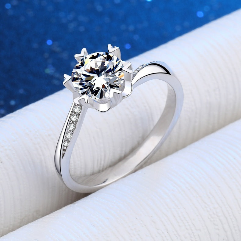 Womens Heart Ring Sterling Silver Simulated Diamond Six Claw Micro Inlay Heart Shaped Design Fashion Ring Gift