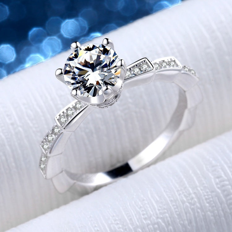 Womens Heart Ring Sterling Silver Simulated Diamond Six Claw Micro Inlay Heart Shaped Design Fashion Ring Gift