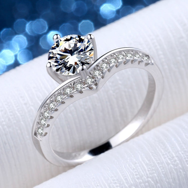 Womens Heart Ring Sterling Silver Simulated Diamond Six Claw Micro Inlay Heart Shaped Design Fashion Ring Gift