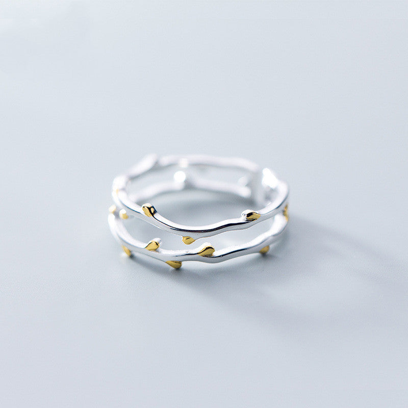 Sterling Silver Double Layer Branch Ring Korean Style Temperament Index Finger Ring Elegant Jewelry Gift Style