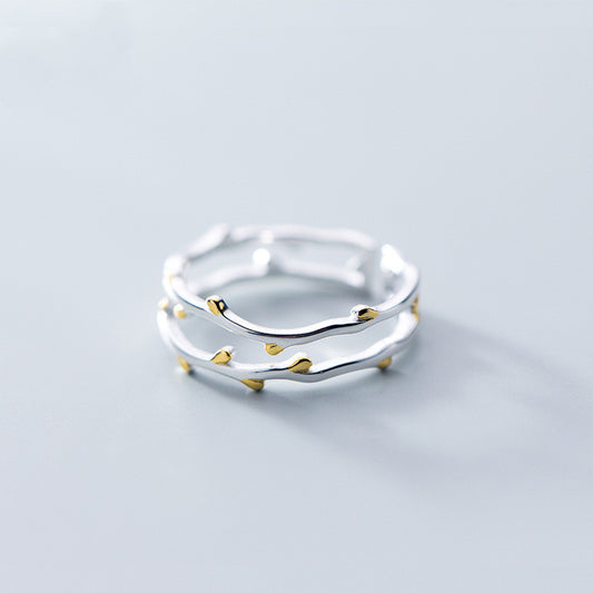 Sterling Silver Double Layer Branch Ring Korean Style Temperament Index Finger Ring Elegant Jewelry Gift Style