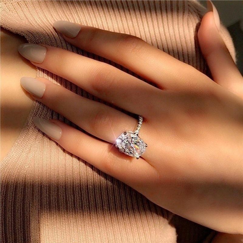 Gold Plated Womens Ring With Oval Simulated Diamond Dove Egg Shape Metal Ring European Design Classy Style Now