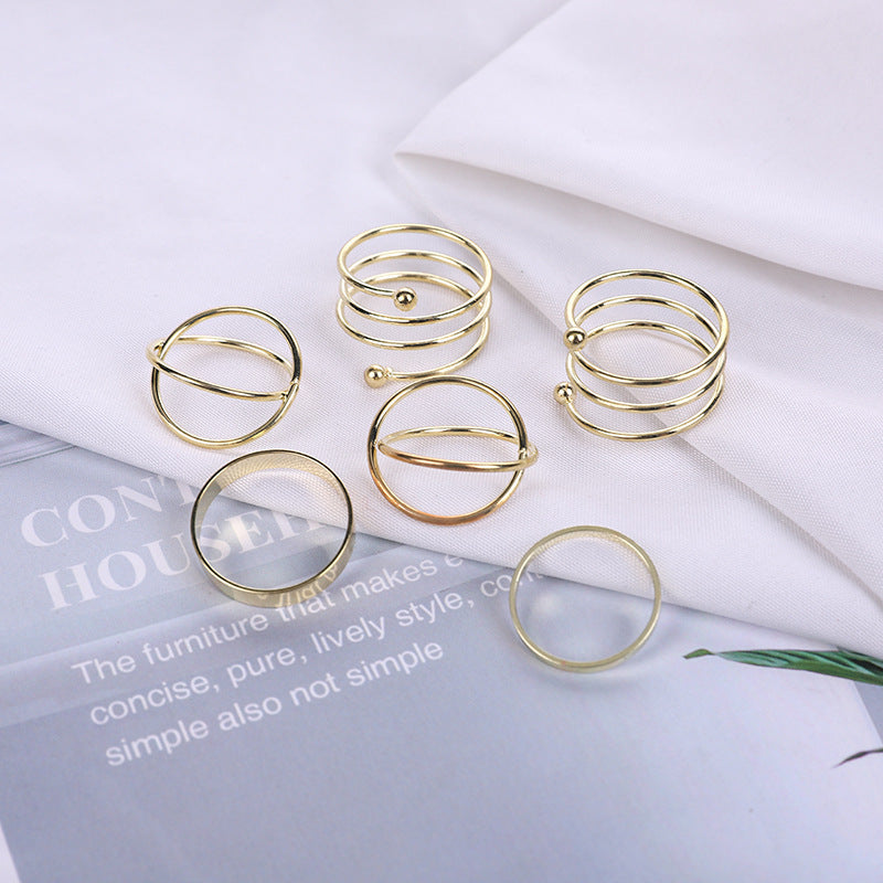 Womens Set Geometric Statement Fashion Rings European American Design Electroplated Jewelry Rings Birthday Gift