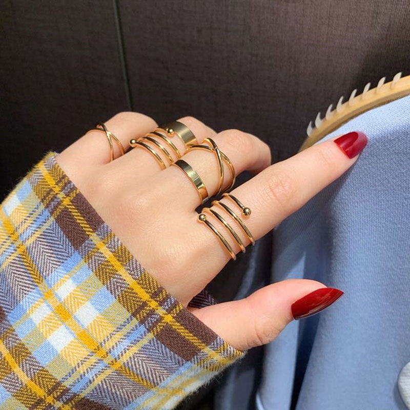 Womens Set Geometric Statement Fashion Rings European American Design Electroplated Jewelry Rings Birthday Gift