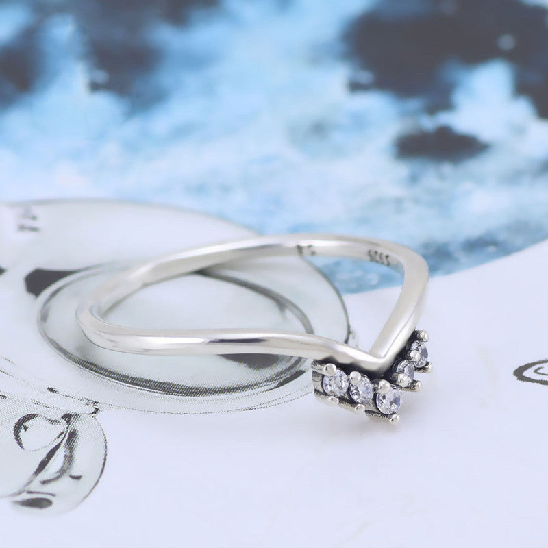 Sterling Silver Crown Ring With Inlaid Gemstones 925