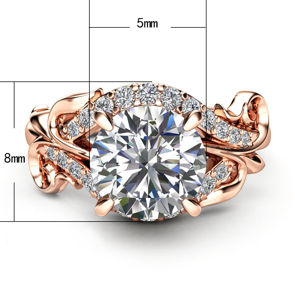 Womens Flower Design Engagement Ring Rose Gold Stainless Steel Durable Bridal Jewelry For Wedding And Anniversary Gift