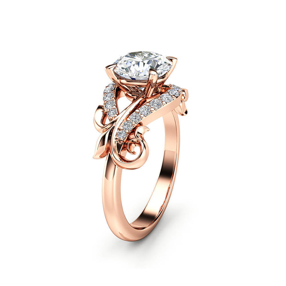 Womens Flower Design Engagement Ring Rose Gold Stainless Steel Durable Bridal Jewelry For Wedding And Anniversary Gift
