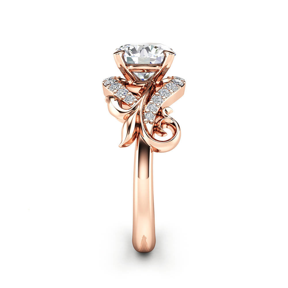 Womens Flower Design Engagement Ring Rose Gold Stainless Steel Durable Bridal Jewelry For Wedding And Anniversary Gift