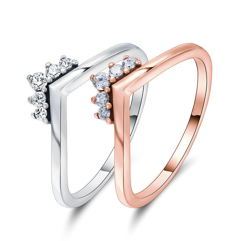 Sterling Silver Crown Ring For Women Stacking Ring European American Design Zircon Tail Ring Travel Souvenir Gift