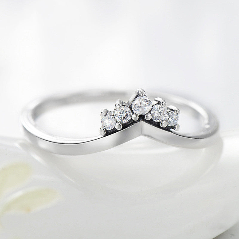 Sterling Silver Crown Ring For Women Stacking Ring European American Design Zircon Tail Ring Travel Souvenir Gift
