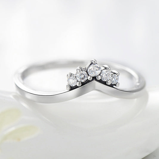 Sterling Silver Crown Ring For Women Stacking Ring European American Design Zircon Tail Ring Travel Souvenir Gift