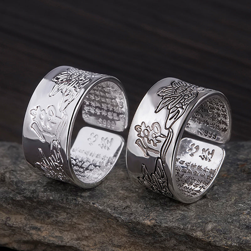 Mens Silver Buddha Ring Personalized Buddhist Amulet High High Fashion Ring Retro Design Religious Amulet Ring