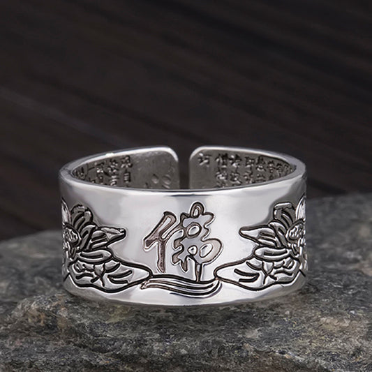 Mens Silver Buddha Ring Personalized Buddhist Amulet High High Fashion Ring Retro Design Religious Amulet Ring