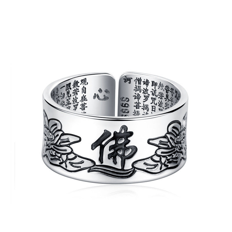 Mens Silver Buddha Ring Personalized Buddhist Amulet High High Fashion Ring Retro Design Religious Amulet Ring