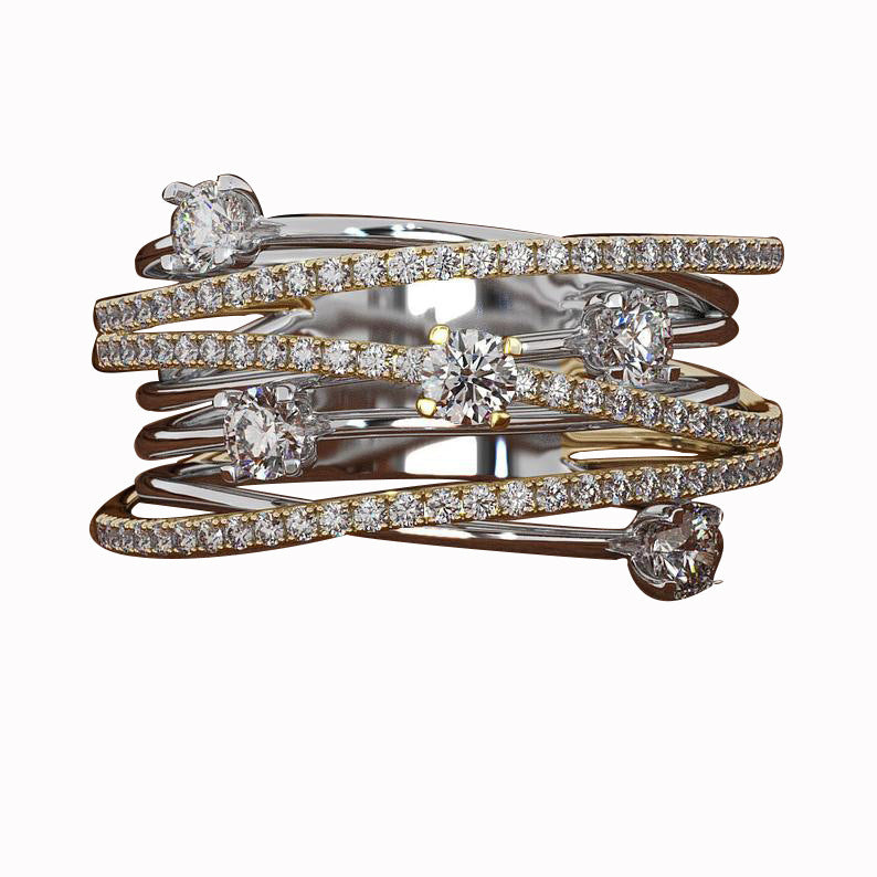 New Flash Diamond And Micro Inlaid Zircon Ring European American Creative Women Cross Color Ring For Daily Use