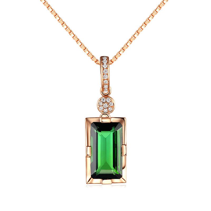 Womens Four Leaf Clover Emerald Gemstone Jewelry Four Piece Set Square Crystal Ring Pendant Necklace Bracelet Earrings