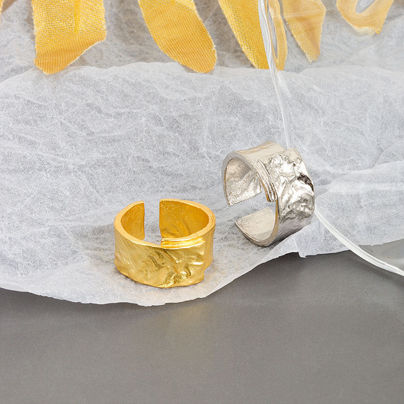 Womens Ring Geometric Pattern Wide Face Adjustable Open Ring Electroplating Finish Individually Packed Jewelry