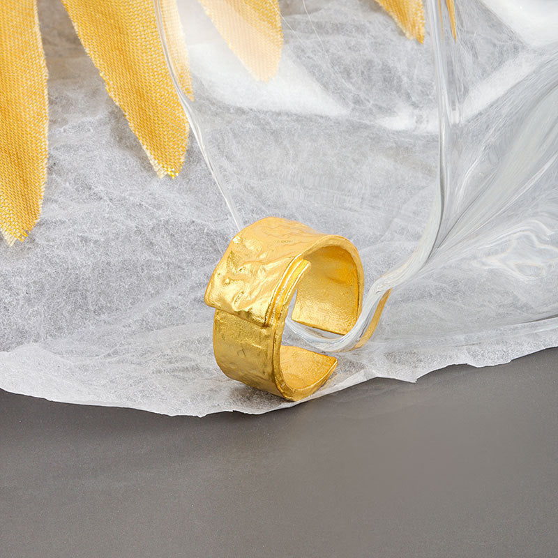 Womens Ring Geometric Pattern Wide Face Adjustable Open Ring Electroplating Finish Individually Packed Jewelry