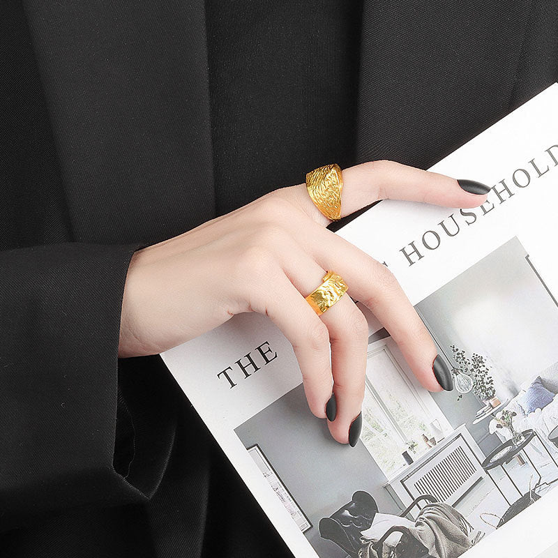 Womens Ring Geometric Pattern Wide Face Adjustable Open Ring Electroplating Finish Individually Packed Jewelry